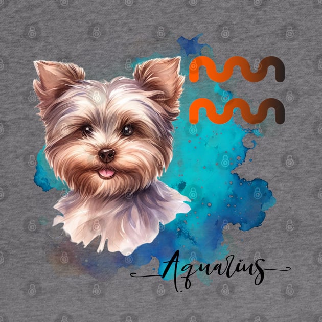 Aquarius  Zodiac Sign Cute Yorkie Watercolor Art by AdrianaHolmesArt